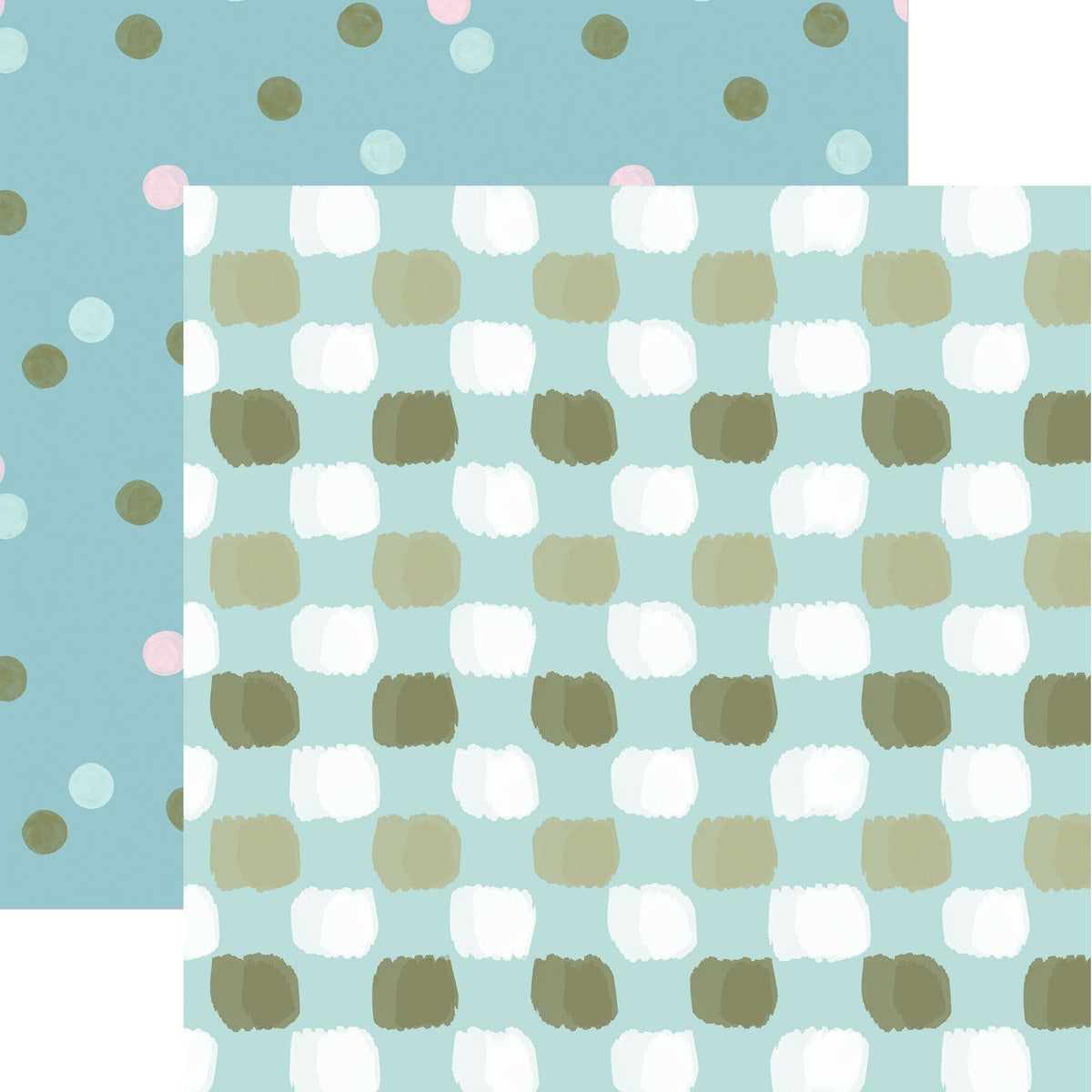 P-2350E - Baby Boy Plaid 12 x12 Paper - Light blue scrapbook paper with alternating rows of white and tan checkered squares featuring decorative scalloped edges