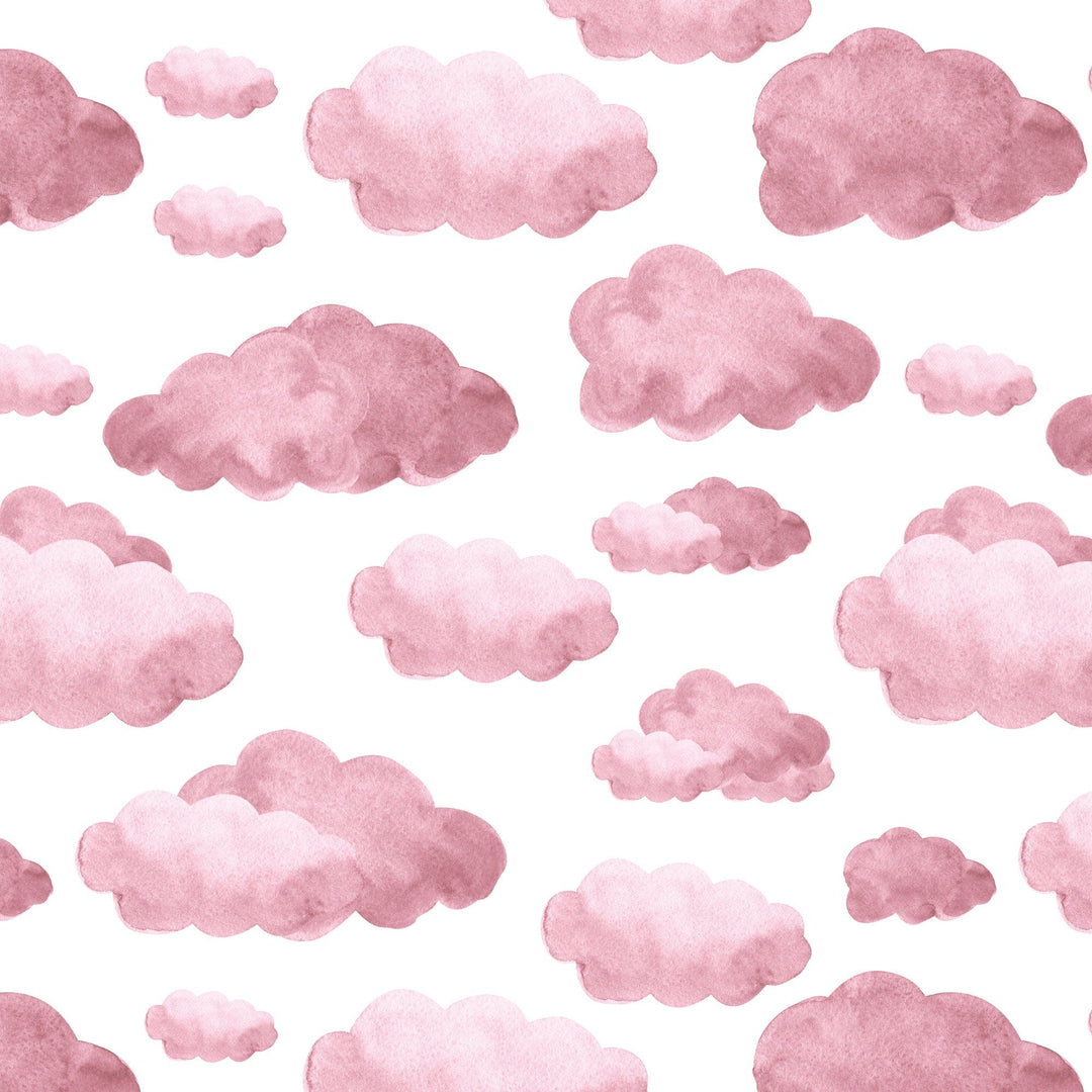P-2368E - Pink Watercolor Clouds &amp; Moon 12 x12 Paper - Pink watercolor clouds in varying sizes scattered across a white background