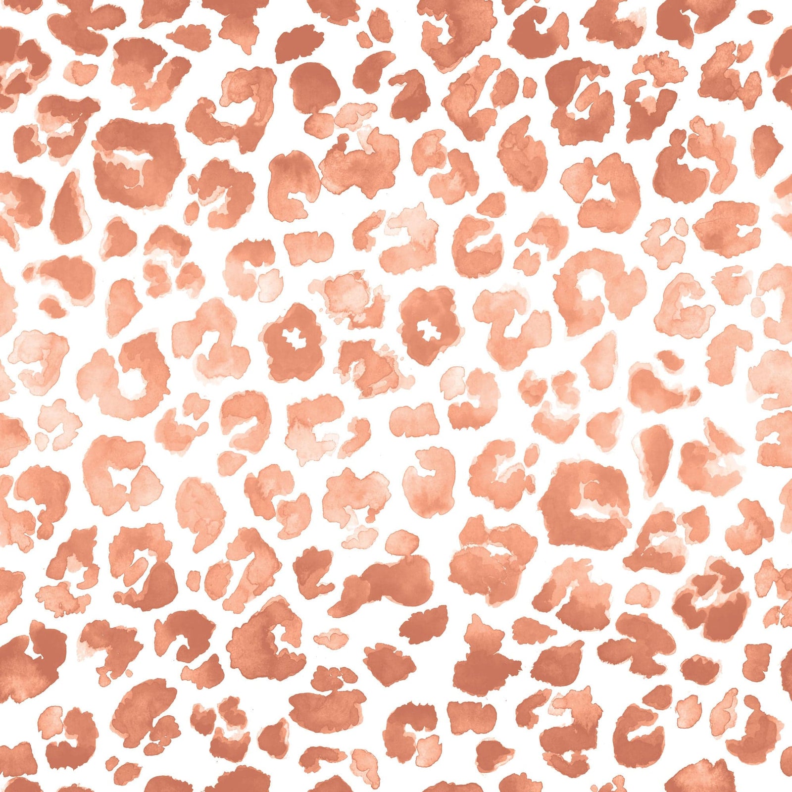 P-2401E - Terra Cotta Watercolor Leopard Print 12 x 12 Scrapbook Paper - Terra cotta watercolor leopard spots in varying sizes scattered across a white background