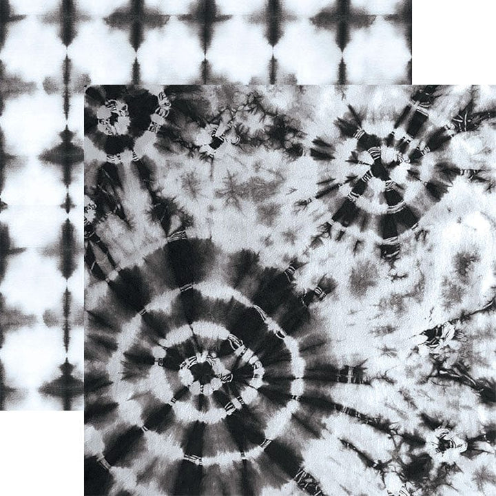 PSET-0018E - Black Colorways Pattern 12 x 12 Scrapbook Paper Set - Black and white tie-dye pattern with radial concentric circles on scrapbook paper