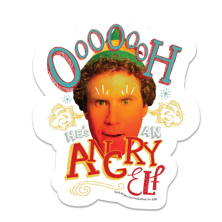 STUV-0116E - Elf - Angry Elf Vinyl Sticker - Vinyl sticker featuring a character with orange-tinted face wearing a green crown, with "OOOH" text above and "HE&