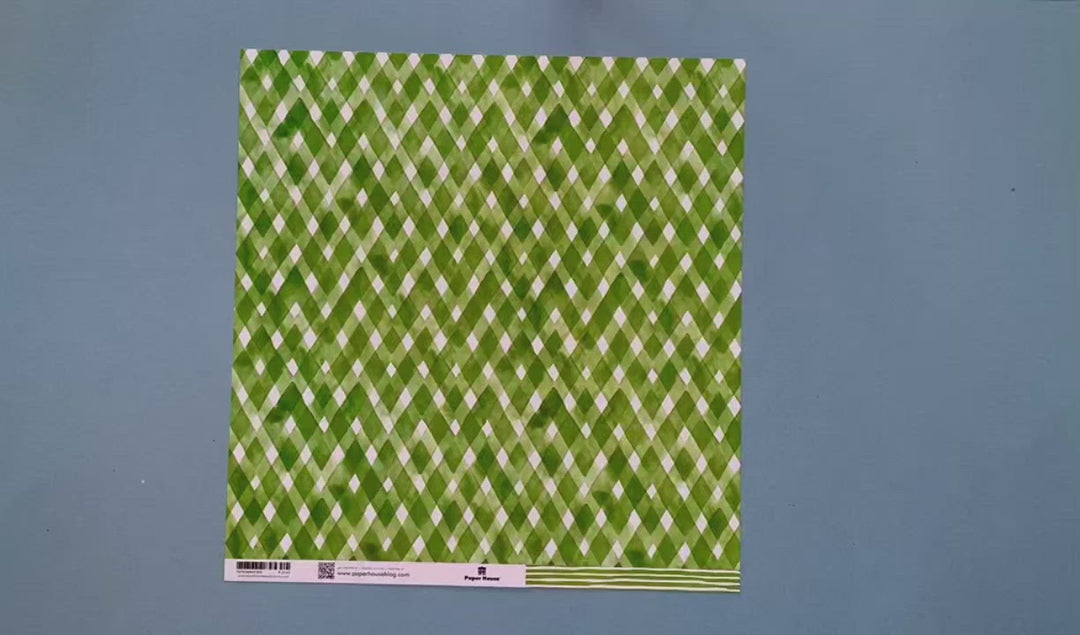 Scrapbook Paper - Green Watercolor Plaid / Stripes