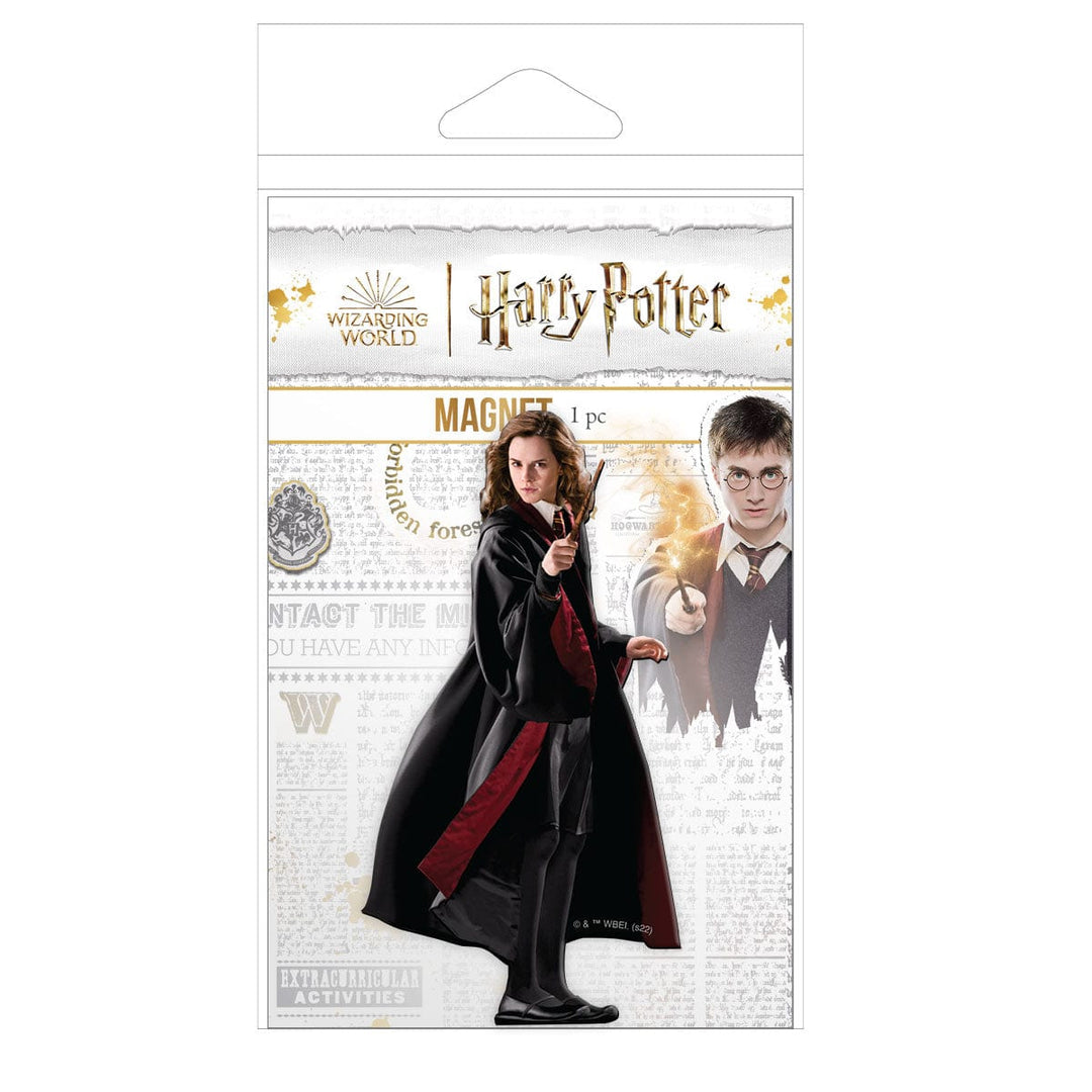 fridge magnet featuring Hermoine practicing witchcraft shown in package on a white background.