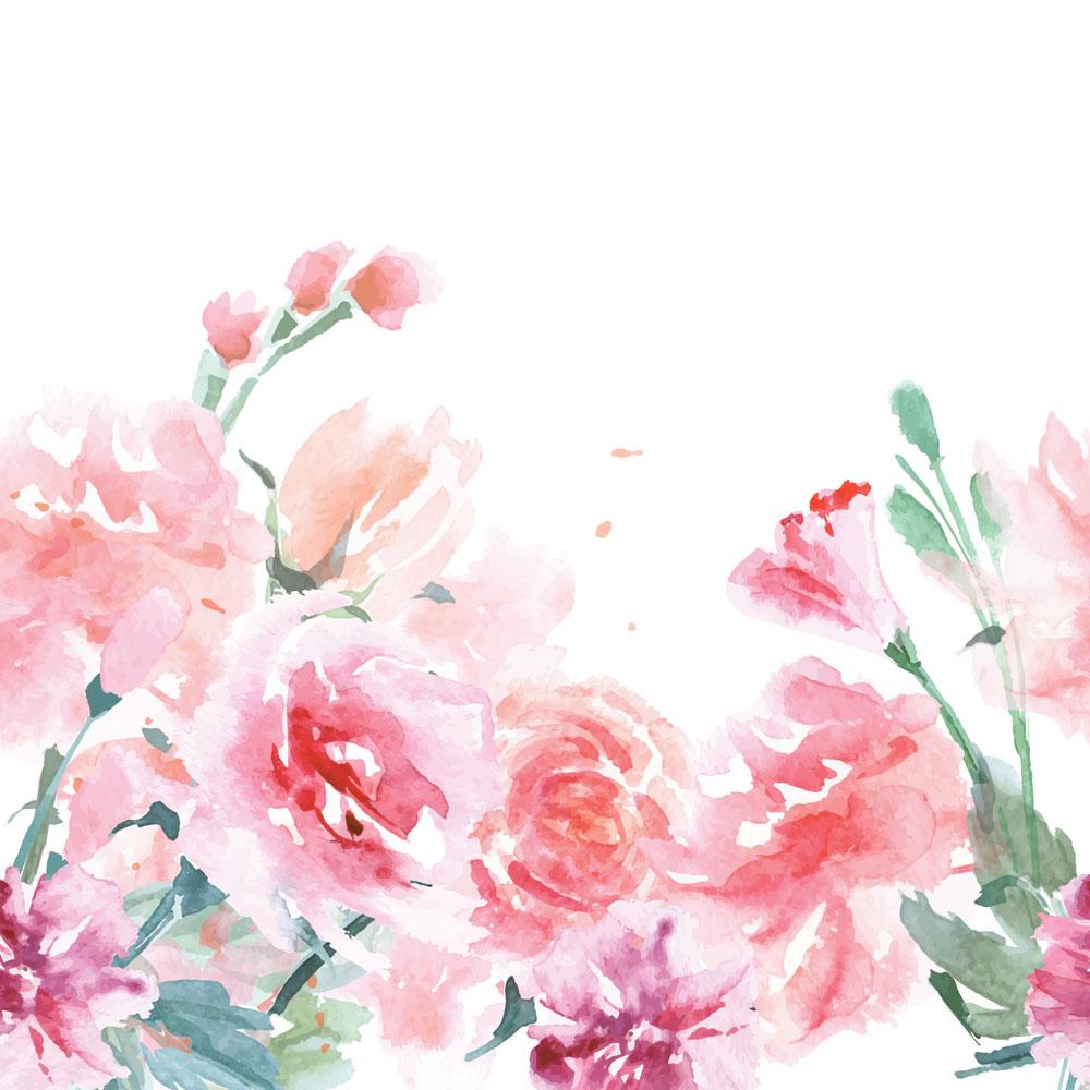 P-2180E - Scrapbook Paper - Love Always - Watercolor painting of pink and red carnations and roses with green stems on white background