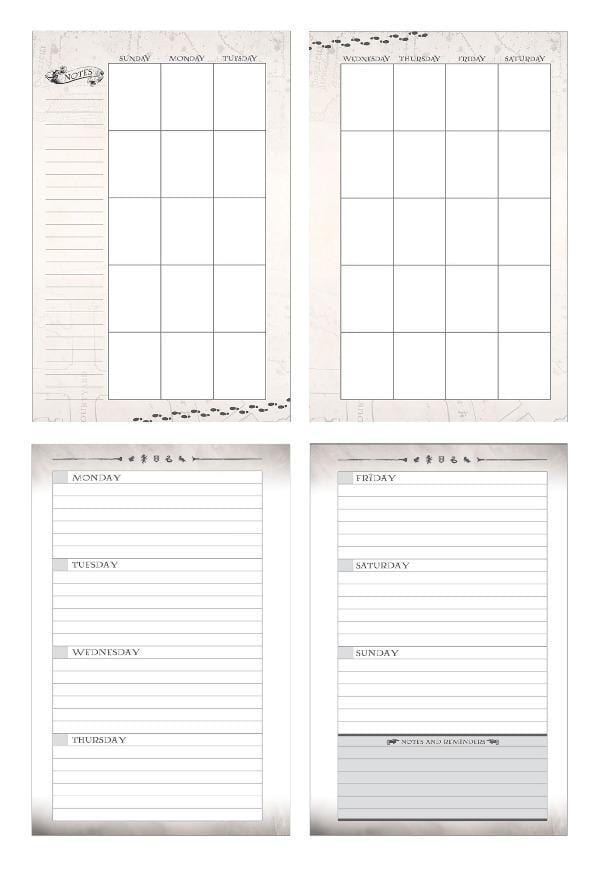 Harry Potter mini weekly planner image showing weekly spreads.