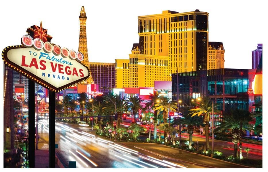 3D scrapbook stickers featuring a photograph of the Las Vegas strip.
