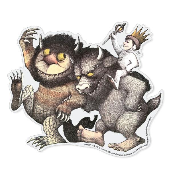 Shaped laptop sticker featuring Bull and Carol with Max riding Bull.